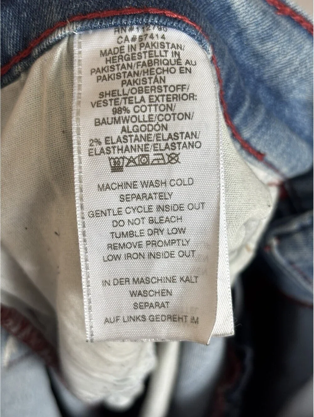 True Religion Geno Relaxed Slim Men's Jeans Size 36 Light Blue Red Stitching